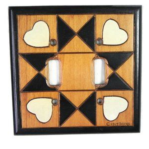 Vintage Signed Wood Double Light Switch Cover